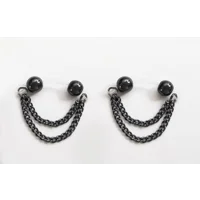 Hematite Round Beads with Gunmetal Chains - Non Piercing Nipple Rings - b-031