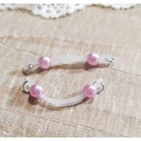 Small Fake Barbells - Non Piercing Nipple Jewelry - 6 mm pearl beads - b-052