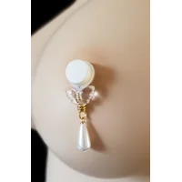 Imitation Pearl Nipple Noose with Clear Butterfly  - NON PIERCING nipple jewelry - Fake Piercing - b