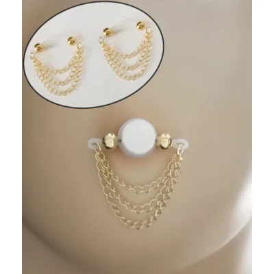 Dainty and So Pretty - Pair of 14k Gold Filled Triple Curb Chain Fake Barbells - Non Piercing Nipple