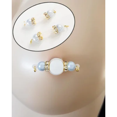 PERIWINKLE and GOLD Clear Rhinestones Fake Barbell-Non Piercing Nipple Rings 8mm beads and Clear Ron