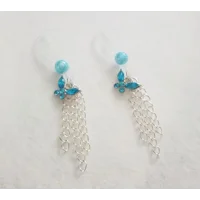 Blue Butterflies Nipple Noose  - NON PIERCING nipple jewelry- b-012