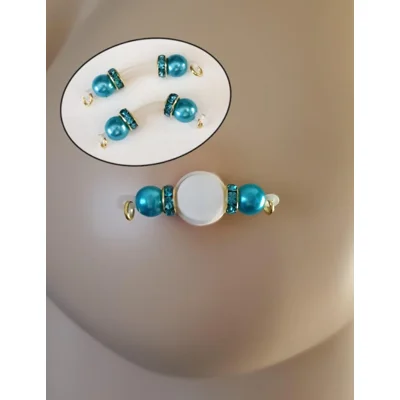 TEAL and GOLD Fake Barbell-Non PIERCING Nipple Rings 8mm beads 18k gold plated rondelles  b-097