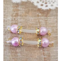 Lilac Pearl Beads with Gold AB or Clear Rondelles Fake Barbell Nipple Rings - non piercing nipple je