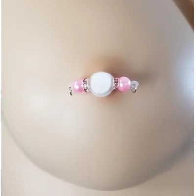 Pink Pearl Beads / Rhinestone rondelles - CHAINS AVAILABLE-  NON Piercing nipple Rings 8mm beads b-0