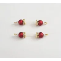 Matte Red and GOLD - Gold Chains available - Fake Barbell-Non Piercing Nipple Rings 8mm beads and Cl