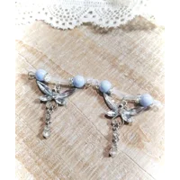 Clear Butterfly with Iridescent Beads - PAIR Fake Barbell  - NON PIERCING nipple jewelry - Fake Pier