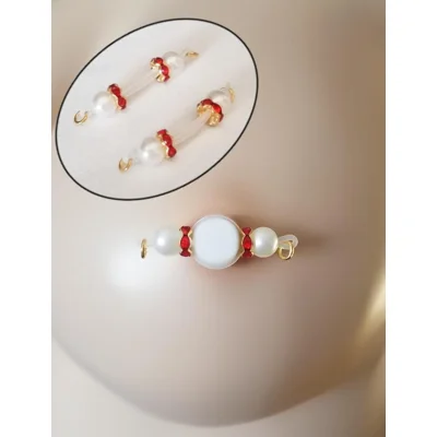 Imitation Pearls and Red Rhinestones - Gold Chains available -Non Piercing Nipple Rings  b-097Purple