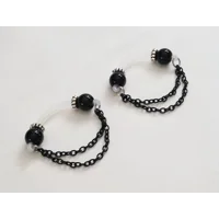 Black Double Cable Chain Fake Barbells - Non Piercing Nipple Jewelry - b-060