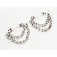 Double Curb Chain - PAIR FAKE Barbells - Fake piercing  - non piercing nipple jewelry - b-074
