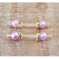 Lilac Pearl Beads with Gold AB or Clear Rondelles Fake Barbell Nipple Rings - non piercing nipple je