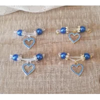 Sweetheart Blue Rhinestone Heart in Gold or Silver Fake Piercing Nipple Jewelry - b-78