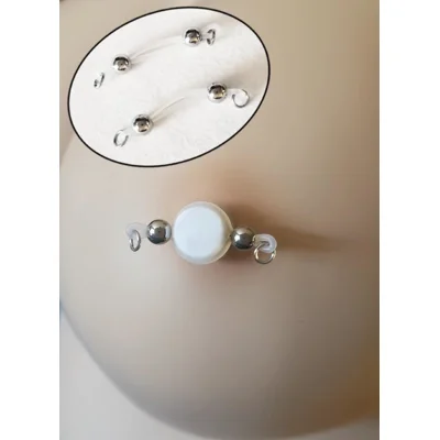 Small (6mm) Stainless Steel Beads Fake Barbell Style Nipple Rings- Non Piercing Nipple Jewelry - b-0