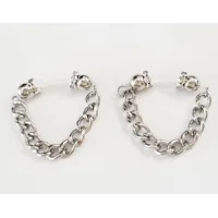 PAIR 8mm Stainless steel beads FAKE Barbells - chunky curb chain  - non piercing nipple jewelry - b-