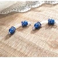 Blue Beads/Blue Rondelles- CHAINS AVAILABLE - Fake Barbell - non piercing nipple jewelry nipple ring