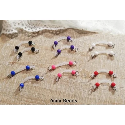 Small Fake Barbells - Non Piercing Nipple Jewelry - 6 mm beads - b-013