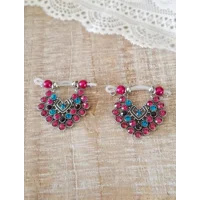 Rhinestone Horseshoe PAIR Fake Barbell-NON PIERCING nipple jewelry - b-081