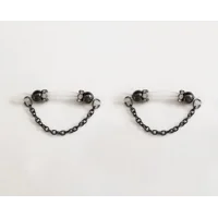 Pair of Gunmetal Single Cable Chain Fake Barbells - Non Piercing Nipple Jewelry - b-035