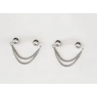 Stainless Steel Double Chain Fake Barbells - Choose your bead size- Non Piercing Nipple Jewelry - b-