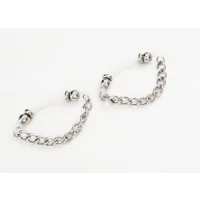 Single Curb Chain PAIR FAKE Barbells - Fake piercing  - non piercing nipple jewelry - b-074