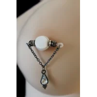Pair of SS Gunmetal / Goth Clear Rhinestone Charm / Non piercing nipple jewelry