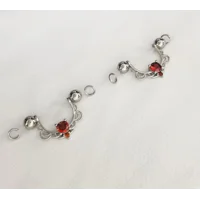 Filigree Red Rhinestone Nipple Stirrup Fake Barbell  - Non Piercing Nipple Jewelry - Fake Nipple Rin
