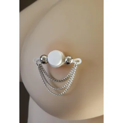 Stainless Steel Triple Chain Fake Barbells - Choose your bead size - Non Piercing Nipple Jewelry - b
