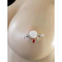 Filigree Red Rhinestone Nipple Stirrup Fake Barbell  - Non Piercing Nipple Jewelry - Fake Nipple Rin