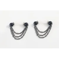 Pair of Gunmetal Triple Chain Fake Barbells - Non Piercing Nipple Jewelry - b-060