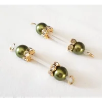 Olive Green and GOLD Fake Barbell-Non PIERCING Nipple Rings 8mm beads 18k gold plated rondelles  b-0