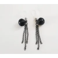 Black Jingle Bell with gunmetal chain Nipple Noose- Non Piercing Nipple Jewelry - Fake Nipple Ring -