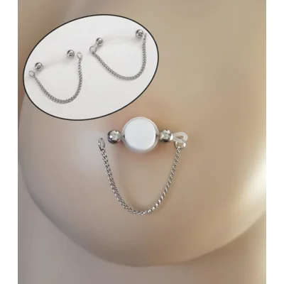 Stainless Steel Single Chain Fake Barbells - 6mm or 8mm  Stainless Steel Beads- Non Piercing Nipple