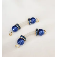 ROYAL BLUE and GOLD Fake Barbell-Non Piercing Nipple Rings 8mm beads 18k gold plated rondelles  b-09