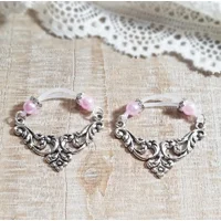 PAIR Fake Barbell- Filigree Floral - Choose your bead color - non piercing nipple jewelry - b-005