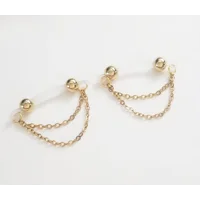 Double 18K Gold PVD Plated Cable Chain Fake Barbells - Fake Nipple Rings- non piercing- b-035