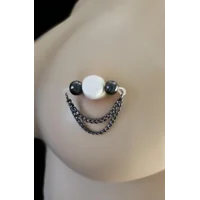 Hematite Round Beads with Gunmetal Chains - Non Piercing Nipple Rings - b-031