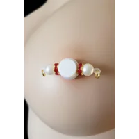 Imitation Pearls and Red Rhinestones - Gold Chains available -Non Piercing Nipple Rings  b-097Purple