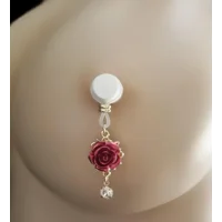 Red Rose Nipple Noose- Non Piercing Nipple Jewelry - Fake Nipple Ring - Adjustable - b-039