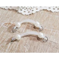 Small Fake Barbells - Non Piercing Nipple Jewelry - 6 mm pearl beads - b-052