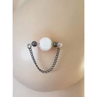 Gunmetal Stainless Steel Single Chain Fake Barbells - 6mm Stainless Steel Beads- Non Piercing Nipple