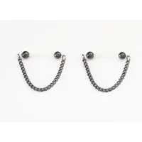 Gunmetal Stainless Steel Single Chain Fake Barbells - 6mm Stainless Steel Beads- Non Piercing Nipple