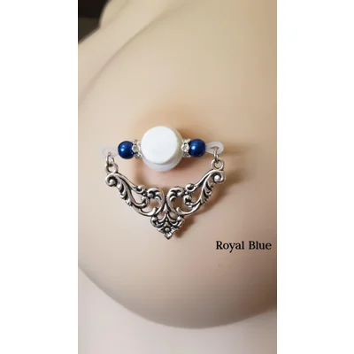 PAIR Fake Barbell- Filigree Floral - Choose your bead color - non piercing nipple jewelry - b-005