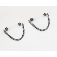 Gunmetal Stainless Steel Single Chain Fake Barbells - 6mm Stainless Steel Beads- Non Piercing Nipple