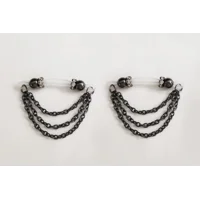 Pair of Gunmetal Triple Cable Chain Fake Barbells - Non Piercing Nipple Jewelry - b-035