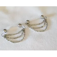 Triple Cable Chain Fake Barbell Style- Choose your bead size - Fake Nipple Rings- non piercing- b-03