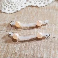 Small Fake Barbells - Non Piercing Nipple Jewelry - 6 mm pearl beads - b-052