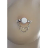 Double Cable Chain Fake Barbell Style- Choose your bead size - Fake Nipple Rings- non piercing- b-03