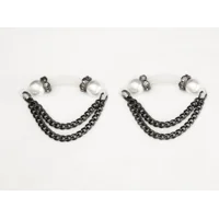 Imitation Pearls with Gunmetal Rondelles and Gunmetal Chain- PAIR Fake Barbell  - NON PIERCING nippl