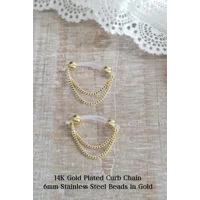 Dainty and So Very Pretty - Pair of 14k Gold Plated Double Chain Fake Barbells - Non Piercing Nipple