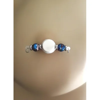 Blue and Purple Foil Beads Fake Barbells NON PIERCING nipp..